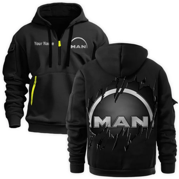MAN Truck Gift For Truckers Exclusive Logo Fashion Hoodie Half Zipper BLT5325A1MAN - Black