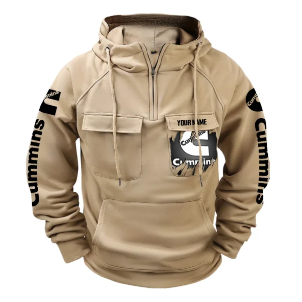 Cummins Gift For Truckers Exclusive Logo Tactical Quarter Zip Hoodie BLT3225CM - Khaki - Image 2
