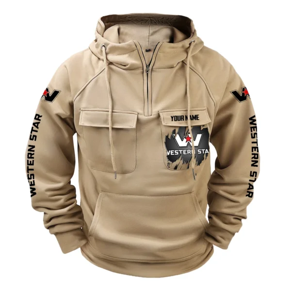 Western Star Gift For Truckers Exclusive Logo Tactical Quarter Zip Hoodie BLT3225WS - Khaki - Image 2