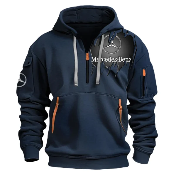 Mercedes-Benz Trucks Gift For Truckers Exclusive Logo Fashion Hoodie Half Zipper BLT5225MB - Navy - Image 2