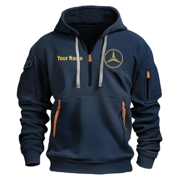 Mercedes-Benz Trucks Gift For Truckers Exclusive Logo Fashion Hoodie Half Zipper BLT5325A2MB - Navy - Image 2