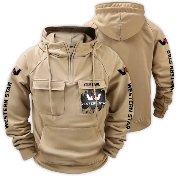 Western Star Gift For Truckers Exclusive Logo Tactical Quarter Zip Hoodie BLT3225WS - Khaki