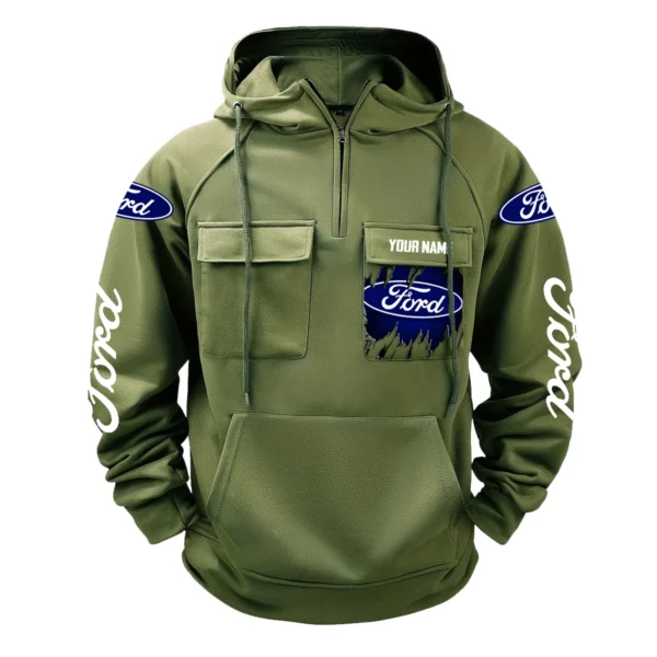 Ford Trucks Gift For Truckers Exclusive Logo Tactical Quarter Zip Hoodie BLT3225FT - ArmyGreen - Image 2