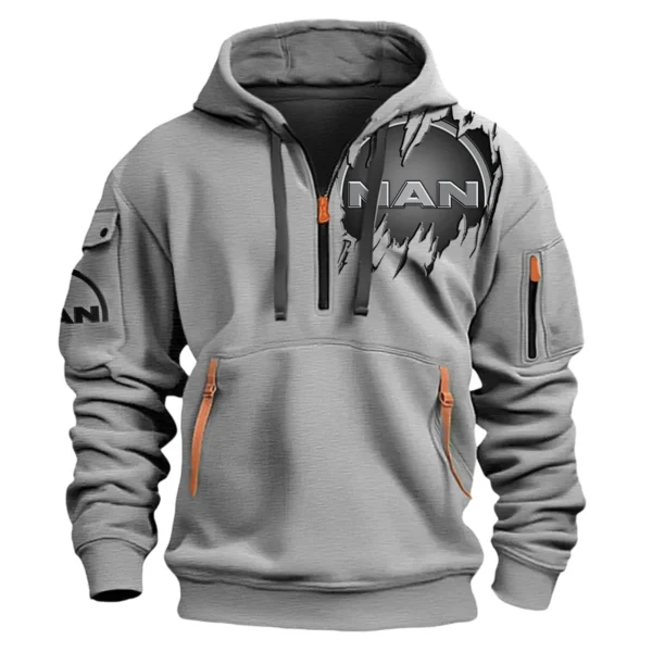 MAN Truck Gift For Truckers Exclusive Logo Fashion Hoodie Half Zipper BLT5225MAN - Gray - Image 2