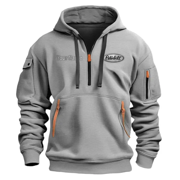 Peterbilt Gift For Truckers Exclusive Logo Fashion Hoodie Half Zipper BLT5325A1PTB - Gray - Image 2