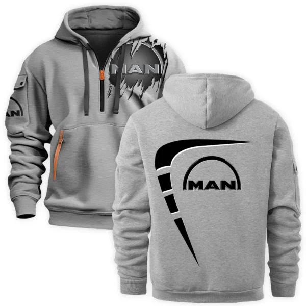 MAN Truck Gift For Truckers Exclusive Logo Fashion Hoodie Half Zipper BLT5225MAN - Gray