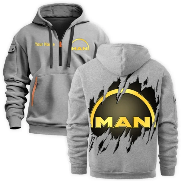 MAN Truck Gift For Truckers Exclusive Logo Fashion Hoodie Half Zipper BLT5325A2MAN - Gray