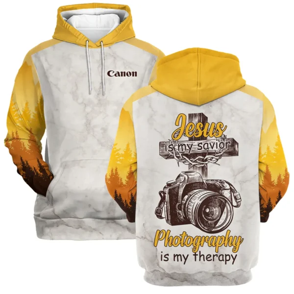 Jesus Is My Savior Photography Is My Therapy Canon Photography Gift For Photographers All Over Prints BL2410240A2CN - Hoodie