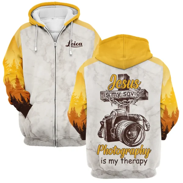Jesus Is My Savior Photography Is My Therapy Leica Photography Gift For Photographers All Over Prints BL2410240A2LC - Zipper Hoodie
