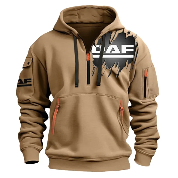 DAF Trucks Gift For Truckers Exclusive Logo Fashion Hoodie Half Zipper BLT5225DAF - Khaki - Image 2
