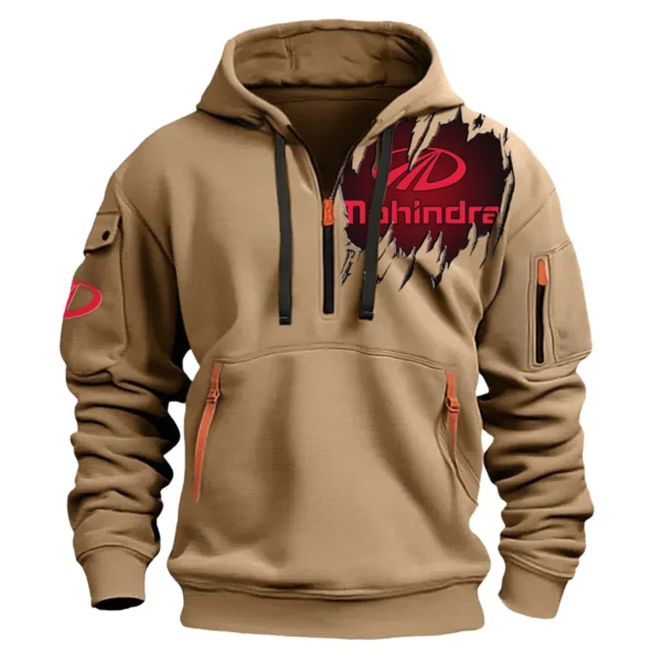 Mahindra Gift For Truckers Exclusive Logo Fashion Hoodie Half Zipper BLT5225MHD - Khaki - Image 2