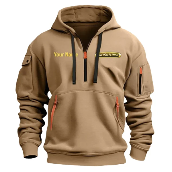 Freightliner Gift For Truckers Exclusive Logo Fashion Hoodie Half Zipper BLT5325A2FRE - Khaki - Image 2