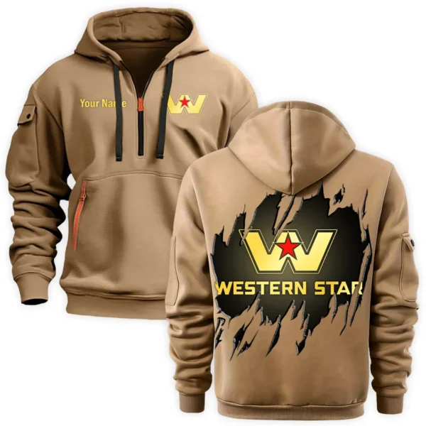 Western Star Gift For Truckers Exclusive Logo Fashion Hoodie Half Zipper BLT5325A2WS - Khaki