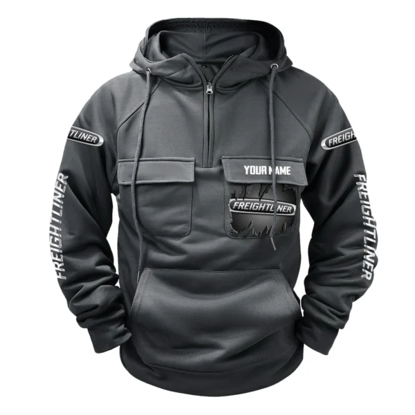Freightliner Gift For Truckers Exclusive Logo Tactical Quarter Zip Hoodie BLT3225FRE - Gray - Image 2