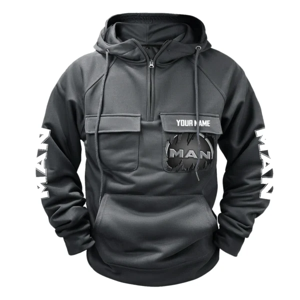 MAN Truck Gift For Truckers Exclusive Logo Tactical Quarter Zip Hoodie BLT3225MAN - Gray - Image 2