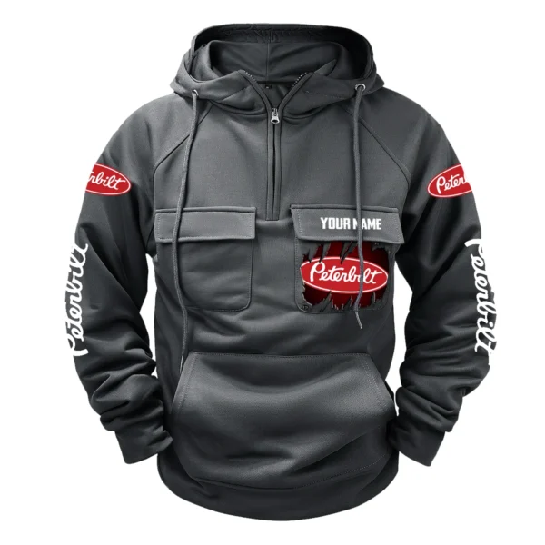 Peterbilt Gift For Truckers Exclusive Logo Tactical Quarter Zip Hoodie BLT3225PTB - Gray - Image 2