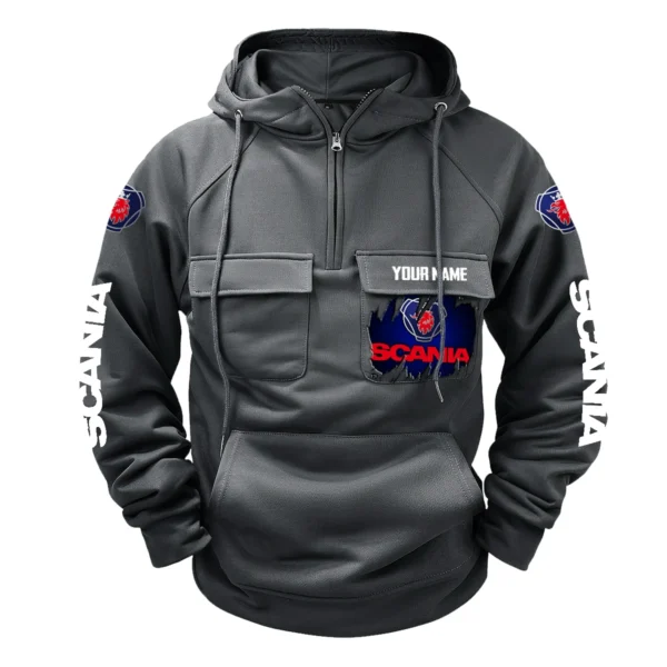 Scania Gift For Truckers Exclusive Logo Tactical Quarter Zip Hoodie BLT3225SCA - Gray - Image 2