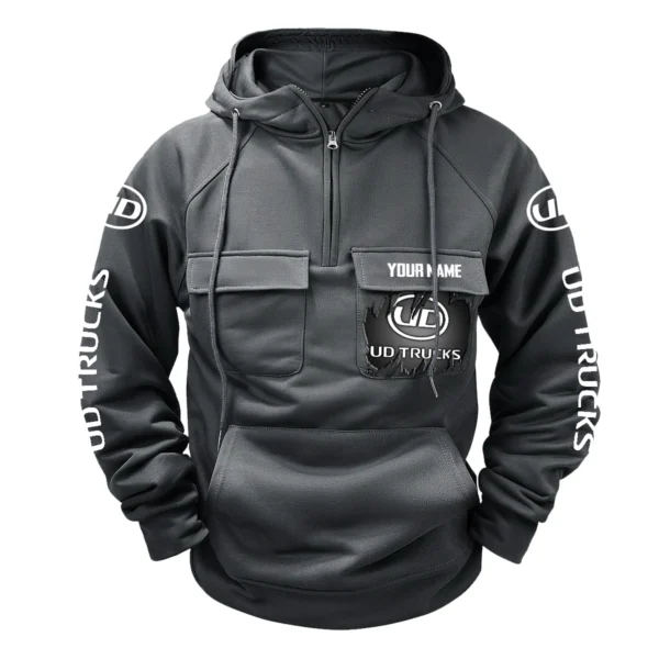 UD Trucks Gift For Truckers Exclusive Logo Tactical Quarter Zip Hoodie BLT3225UD - Gray - Image 2