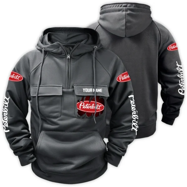 Peterbilt Gift For Truckers Exclusive Logo Tactical Quarter Zip Hoodie BLT3225PTB - Gray