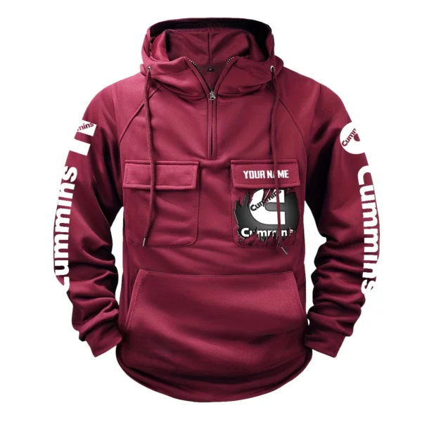 Cummins Gift For Truckers Exclusive Logo Tactical Quarter Zip Hoodie BLT3225CM - WineRed - Image 2