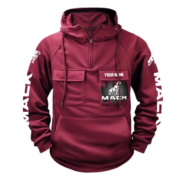 Mack Trucks Gift For Truckers Exclusive Logo Tactical Quarter Zip Hoodie BLT3225MT - WineRed - Image 2