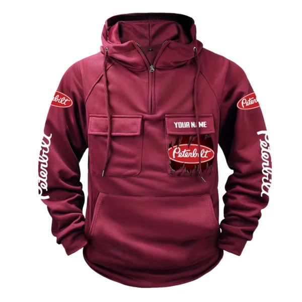 Peterbilt Gift For Truckers Exclusive Logo Tactical Quarter Zip Hoodie BLT3225PTB - WineRed - Image 2