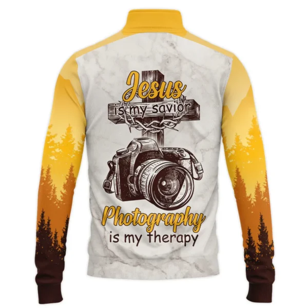 Jesus Is My Savior Photography Is My Therapy DJI Photography Gift For Photographers All Over Prints BL2410240A2DJI - Quarter-Zip Jacket - Image 3