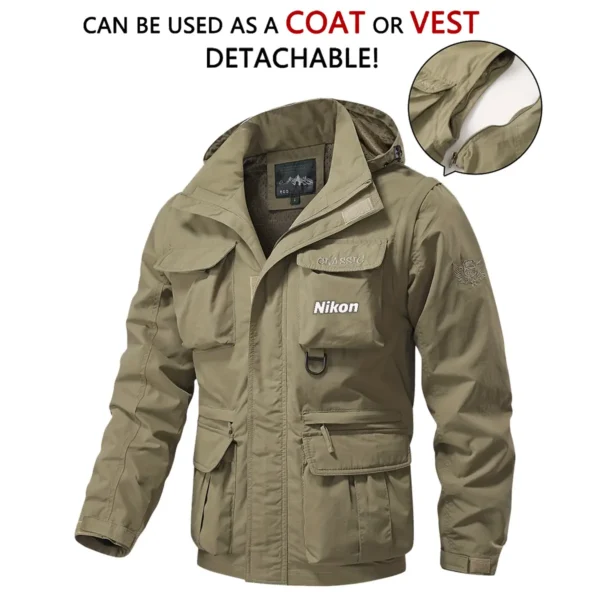 Nikon Photography Gift For Photographers Multi Pocket Jacket BLPV99240ANKMPJ - Khaki - Image 3