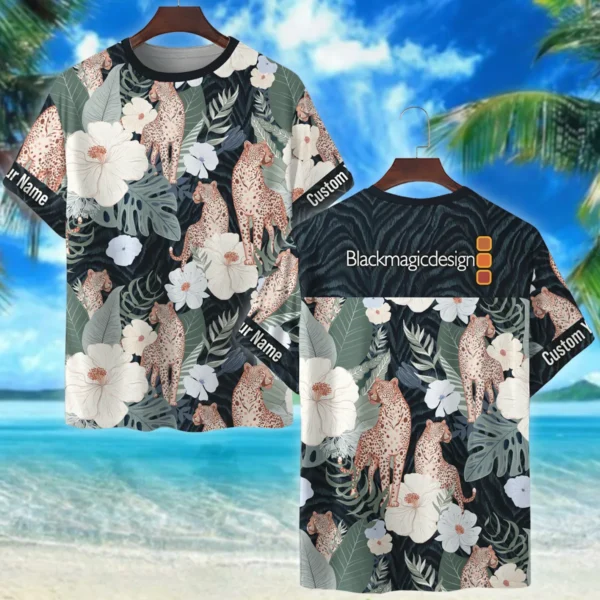 Blackmagic Design Leopards And Tropical Flowers Photography Summer Pattern Premium T-Shirt All Over Prints Gift Loves BL1125A61BMDTS