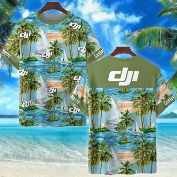 DJI Palm Sailboat Turquoise Waves Photography Summer Pattern Premium T-Shirt All Over Prints Gift Loves BL1125A35DJITS
