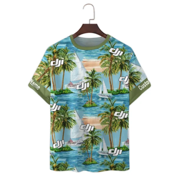 DJI Palm Sailboat Turquoise Waves Photography Summer Pattern Premium T-Shirt All Over Prints Gift Loves BL1125A35DJITS - Image 2