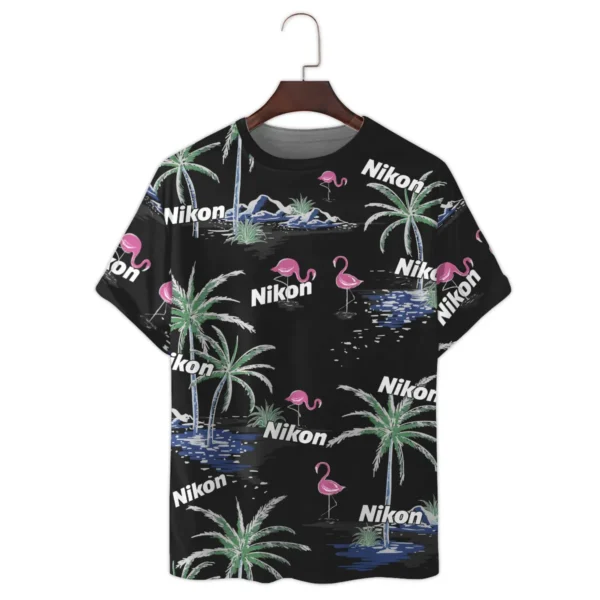 Nikon Summer Night Palm Flamingo Photography Summer Pattern Premium T-Shirt All Over Prints Gift Loves BL1125A34NKTS - Image 2