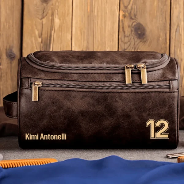 Kimi Antonelli Mercedes - Leather Toiletry Bag BL19425A12 - Coffee
