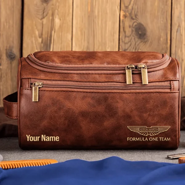 Aston Martin F1 Team - Personalized Leather Toiletry Bag BL18425A1AM - Dark Brown