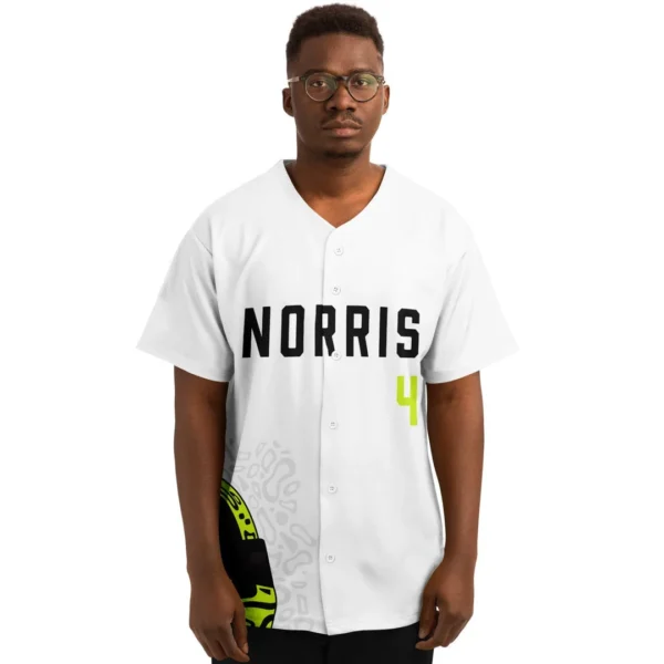 Norris - Fluro Helmet White - McLaren F1 Baseball Jerseys BLNR16425A3BBJS - Image 4