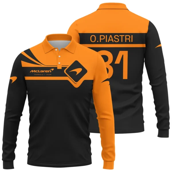 Oscar Piastri McLaren F1 Long Polo Shirt All Over Prints BLMCL5525A3LPL