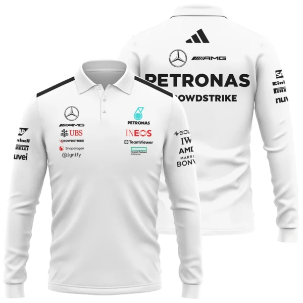 2025 Team Mercedes-AMG Petronas F1 Long Polo Shirt All Over Prints BLMER6525A2LPL