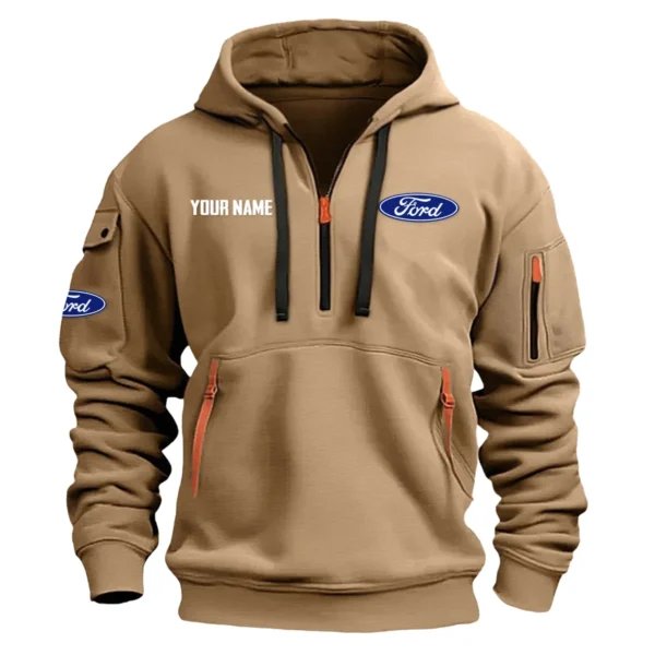 Ford Exclusive Logo Fashion Hoodie Half Zipper BLC22525A1FRD2 - Khaki