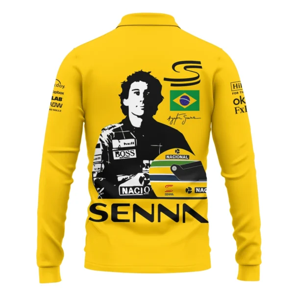 Ayrton Senna Flag And Helmet McLaren F1 Exclusive Long Polo Shirt BLF13625A4LPL - Image 3