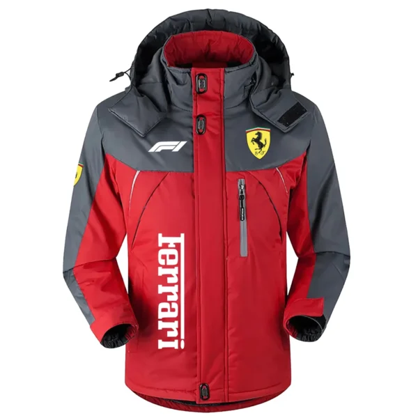 Ferrari F1 Team Exclusive Logo Outdoor Plush Charging Suit Waterproof Windproof Jacket Detachable Hood BLF130525A1FRR - Red