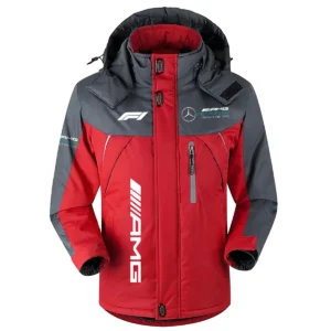 Mercedes F1 Team Exclusive Logo Outdoor Plush Charging Suit Waterproof Windproof Jacket Detachable Hood BLF130525A1MER - Red