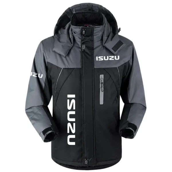 Isuzu Exclusive Logo Outdoor Plush Charging Suit Waterproof Windproof Jacket Detachable Hood BLC21525A1ISZ - Black