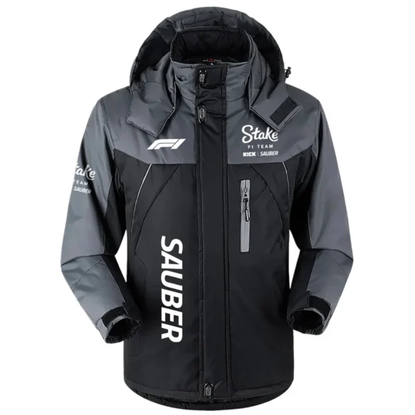Kick Sauber F1 Team Exclusive Logo Outdoor Plush Charging Suit Waterproof Windproof Jacket Detachable Hood BLF130525A1KS - Black