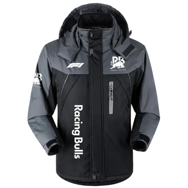 Racing Bulls F1 Team Exclusive Logo Outdoor Plush Charging Suit Waterproof Windproof Jacket Detachable Hood BLF130525A1RAC - Black